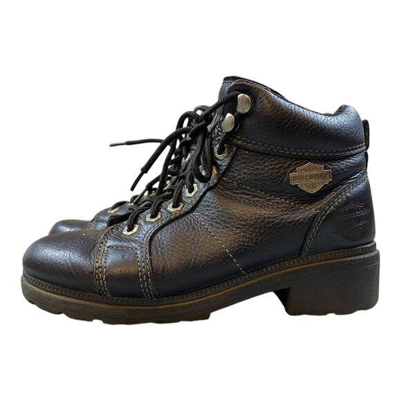 Harley Davidson Tyler 84280 Womens Motorcycle Boots Size 7 Black Lace Up Leather - Picture 4 of 12